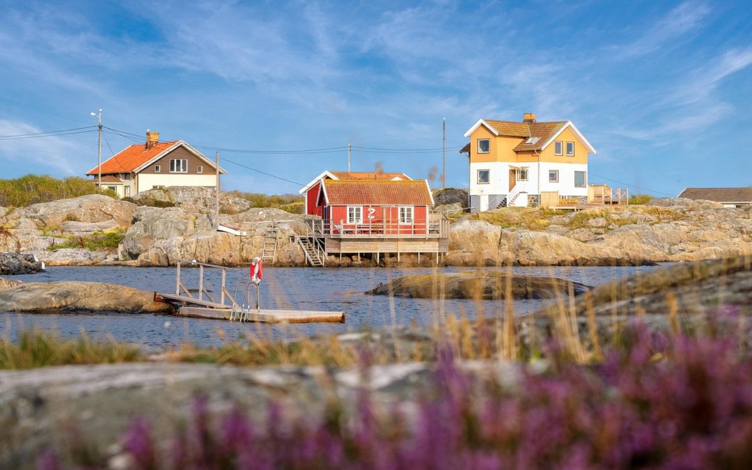 coast, beach, house, beach house, holiday home, woodhouse, nature, sweden house, water, sea, lake, heaven, clouds, rock, stony, outlook, landscape